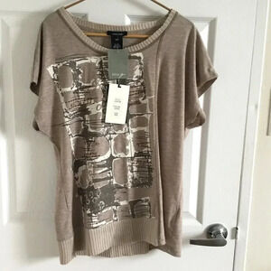 Alison Sheri Printed Top Sand  Casual Neutral Minimalist Size: M